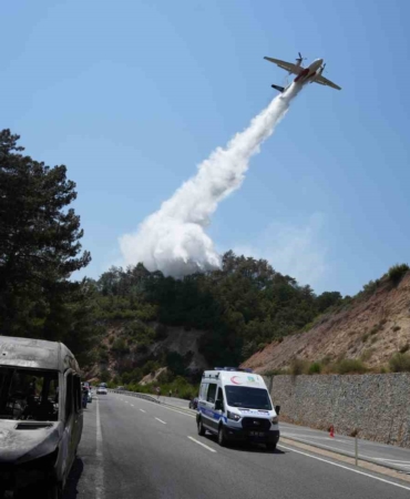 Alev topuna dönen minibüs, ormanı tutuşturdu