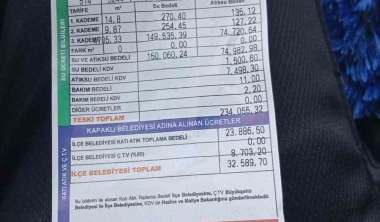 Kapaklı’da şoke eden su faturası: Evine 268 bin lira su faturası geldi