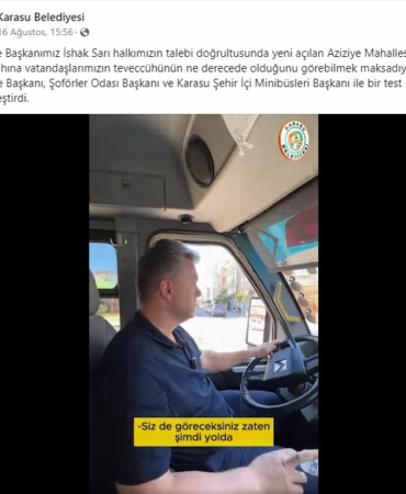 Başkan test sürüşü için bindiği dolmuşu kemer takmadan kullandı