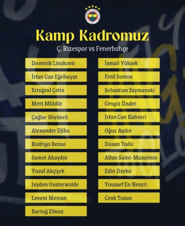 Fenerbahçe’nin Çaykur Rizespor maçı kamp kadrosu belli oldu