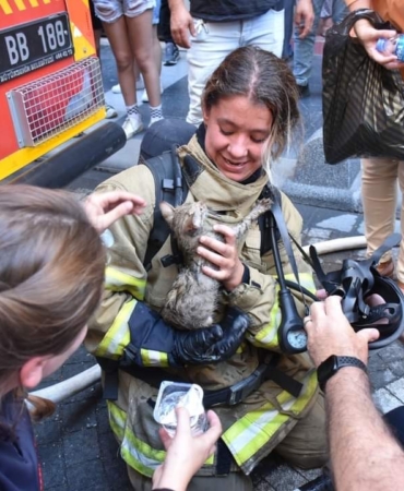 İtfaiyeci Seray, kedinin hayatını kurtardı