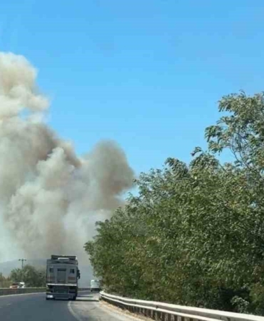 Susurluk - Balıkesir yolunda otlar tutuştu