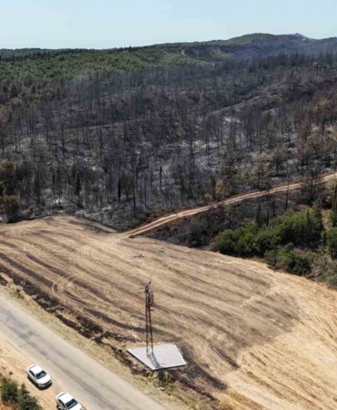 Tarihi alanda 700 hektarlık alanın etkilendiği orman yangının çıkış noktası dron ile görüntülendi