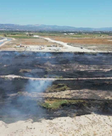 Yanan sazlık yangın anı ve sonrası havadan böyle görüntülendi