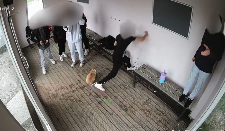 Gençler durağa tekme ve yumruk atarak zarar verdi