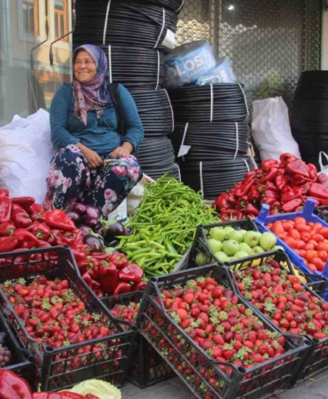 Kaz Dağları’nda yetişen organik ürünler ilçe pazarında satılıyor