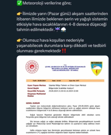 Meteoroloji ve Sakarya Valiliği uyardı: Sıcaklıklar düşüyor, yağış geliyor