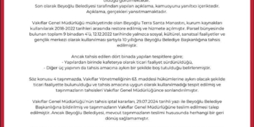 Vakıflardan ‘Terra Santa Manastırı’na ilişkin açıklama