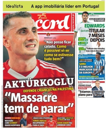 Kerem Aktürkoğlu’nun Filistin paylaşımını Portekiz basını manşete taşıdı
