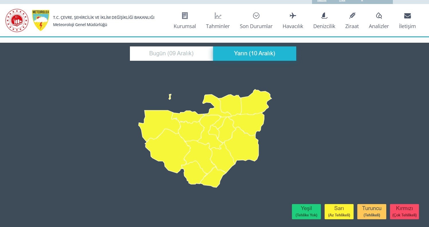 Meteorolojiden Bursa için sarı uyarı