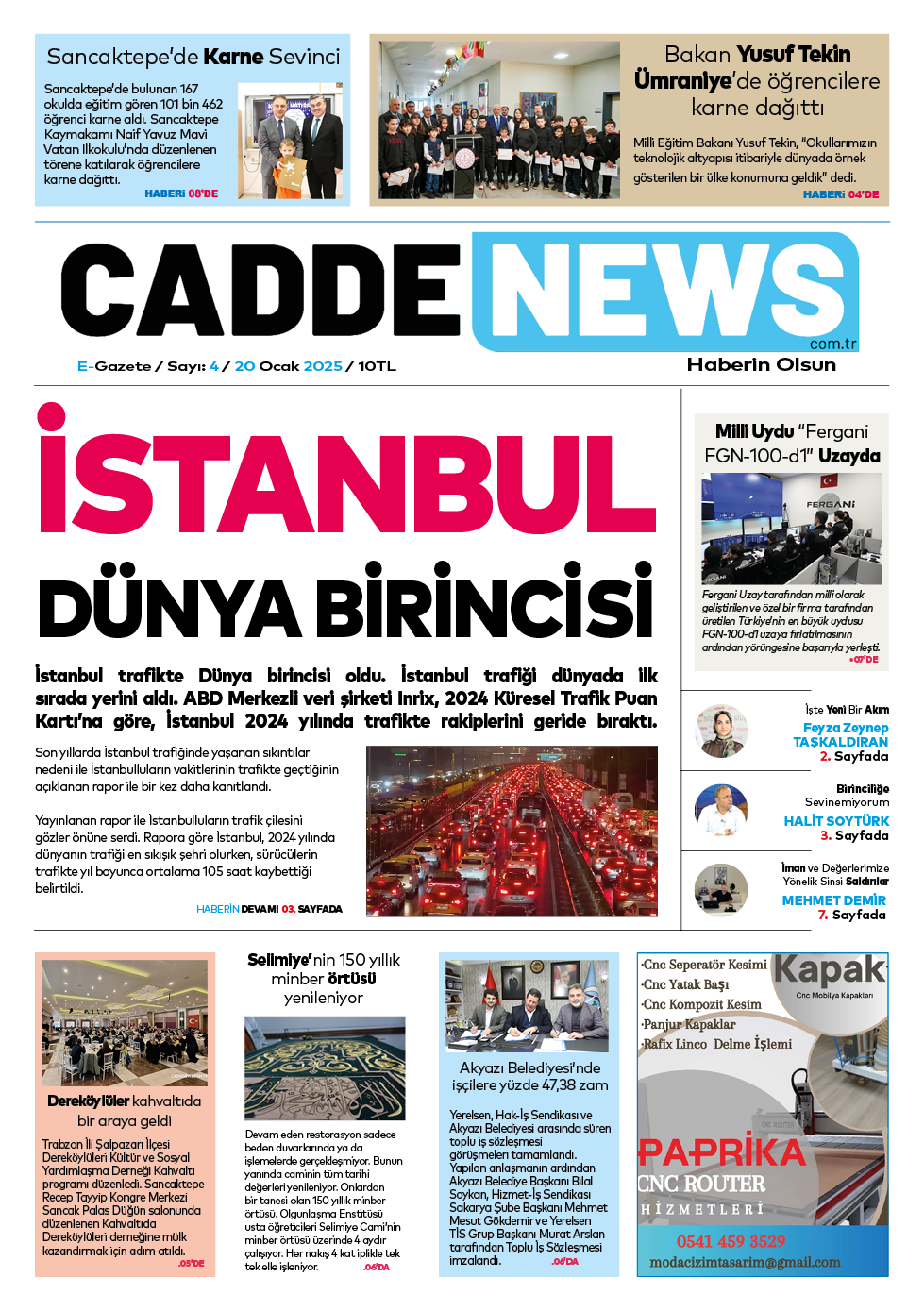 CADDE NEWS E-GAZETE 20 OCAK 2025