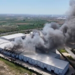 Tekirdağ’daki fabrika yangını havadan görüntülendi