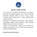 Şişli Kaymakamlığı Tapu Müdürlüğü’nde çıkan yangınla ilgili belediyeden açıklama