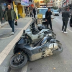Üç motosiklet domino taşı gibi devrildi