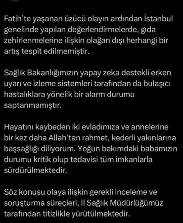 İstanbul İl Sağlık Müdürü Güner’den gıda zehirlenmesi açıklaması