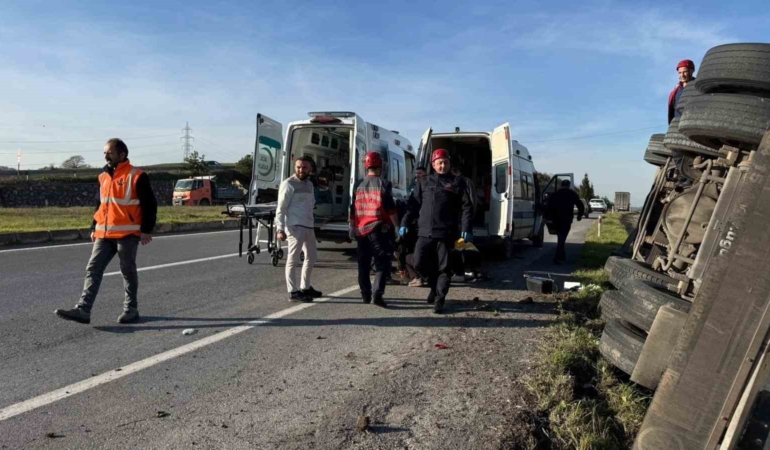Kontrolden çıkan tanker yan yattı: 1 yaralı