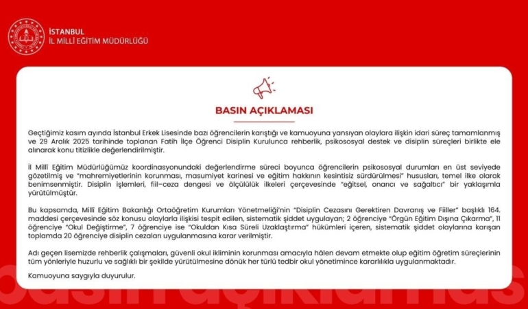 İstanbul Erkek Lisesi’ndeki kavga ile ilgili 20 öğrenciye disiplin cezası