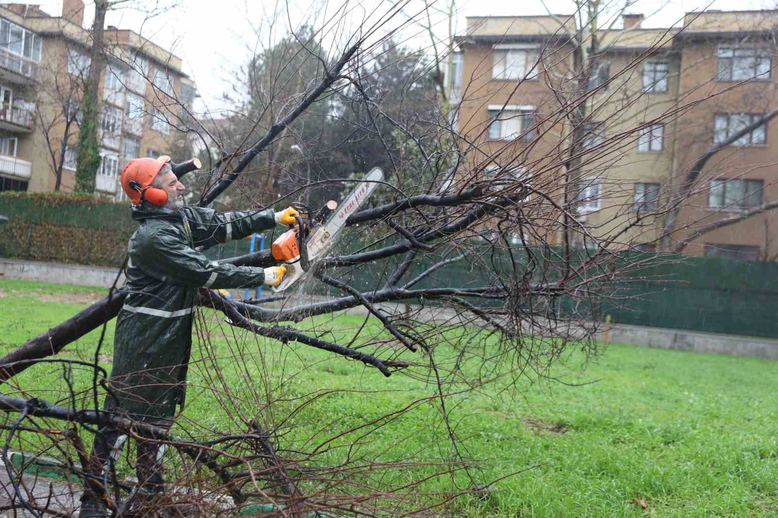 Büyükşehir ekipleri, şiddetli rüzgara karşı sahada