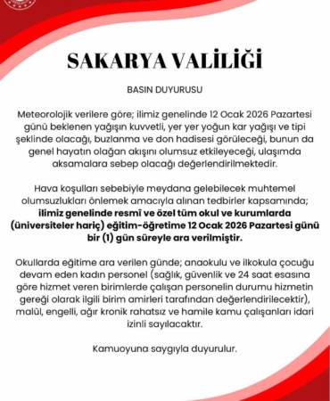 Sakarya’da eğitime kar tatili