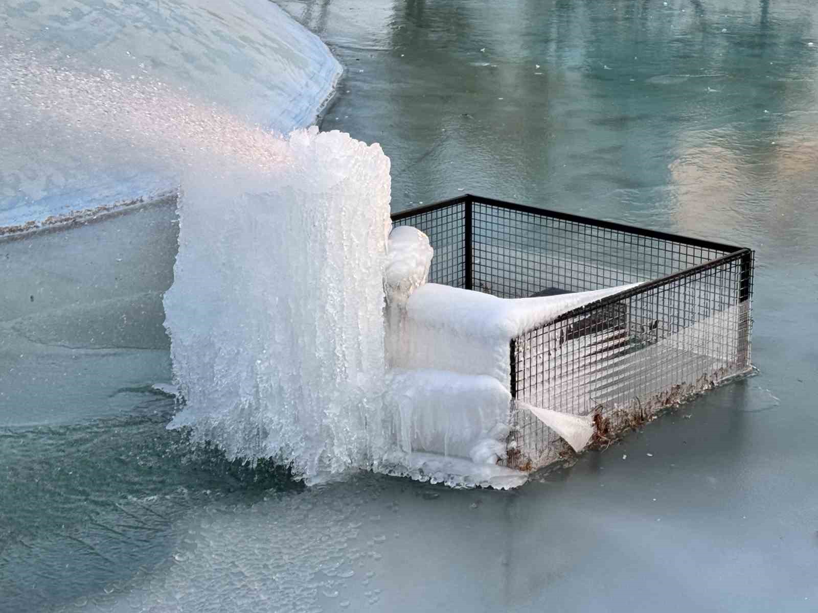 Süs havuzları buz heykeline dönüştü