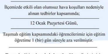 Şarköy’de taşımalı eğitime bir gün ara verildi