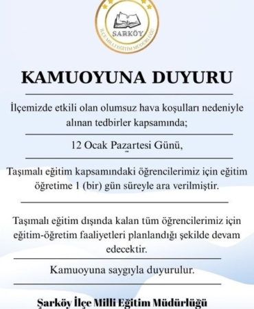 Şarköy’de taşımalı eğitime bir gün ara verildi