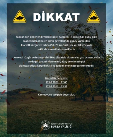 Bursa’da rüzgâr hızı 80 kilometreye çıkabilir