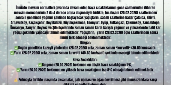 İstanbul Valiliğinden kar yağışı uyarısı