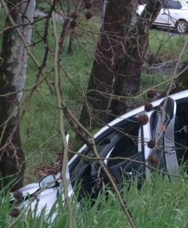 Pendik’te virajı alamayan sürücü ağaca çarptı
