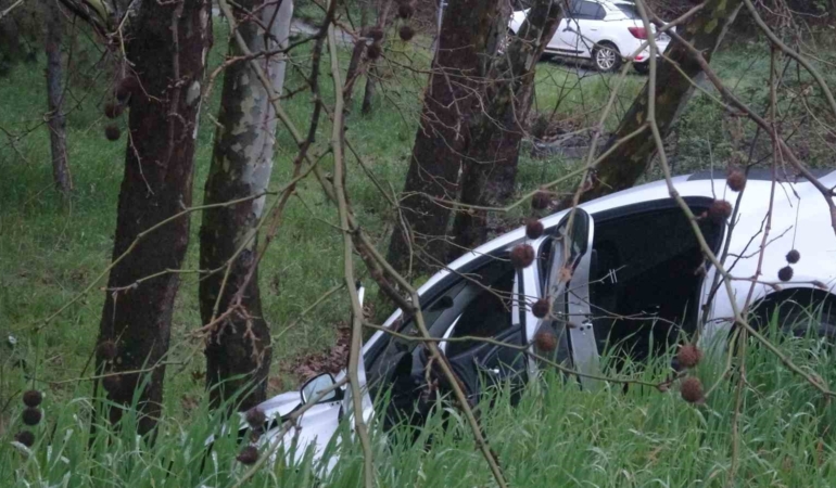 Pendik’te virajı alamayan sürücü ağaca çarptı