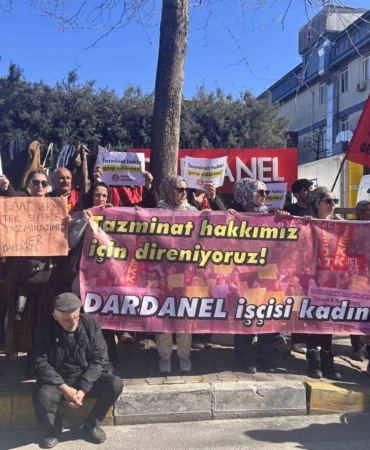Dardanel’in kadın işçileri eylemde: Taksite bölünen tazminatlar aylardır ödenmedi