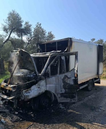 Ayvacık’ta kamyonet yangını