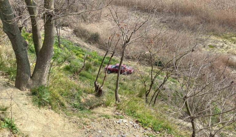Frenine bakmak için indi, aracı gözlerinin önünde şarampole yuvarlandı