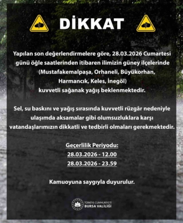 Bursa için sarı alarm: Kuvvetli yağış kapıda