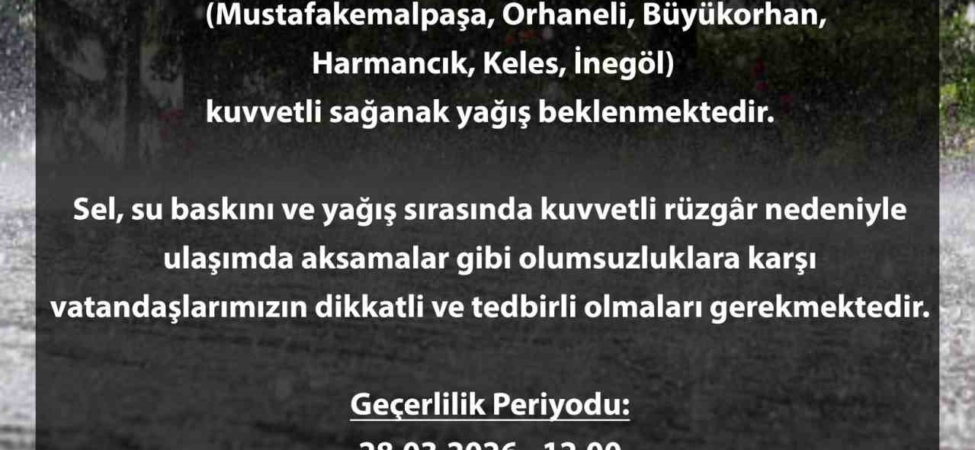 Bursa için sarı alarm: Kuvvetli yağış kapıda