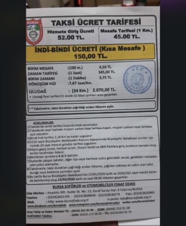 Bursa’da taksi ücretlerine zam: Yeni tarife belli oldu