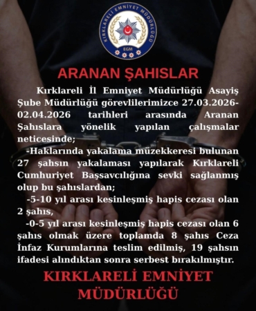 Kırklareli’nde aranan 8 kişi yakalandı