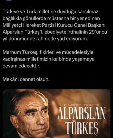 Cumhurbaşkanı Erdoğan, Alparslan Türkeş’i vefatının 29’uncu yıl dönümünde andı