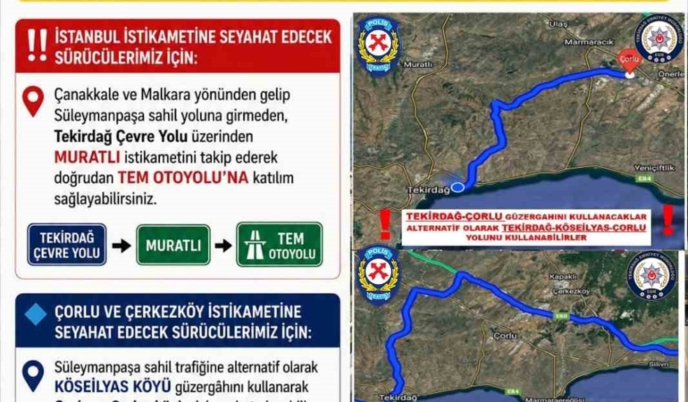 Tekirdağ Emniyet Müdürlüğü’nden bayram dönüşü trafik uyarısı