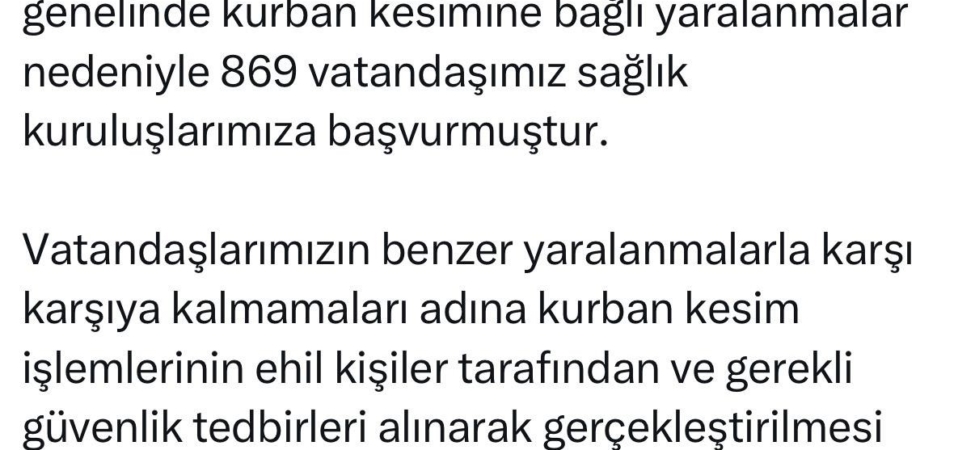 İstanbul İl Sağlık Müdürü Güner: "Kurban kesimine bağlı 869 vatandaşımız sağlık kuruluşlarımıza başvurmuştur"