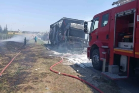 D-100 karayolunda tır yangını