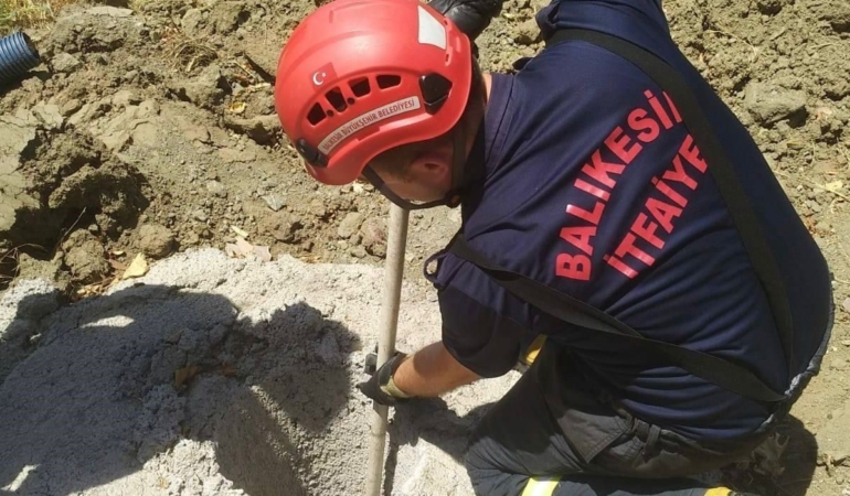 Erdek’te çukura düşen yavru domuzun imdadına itfaiye yetişti