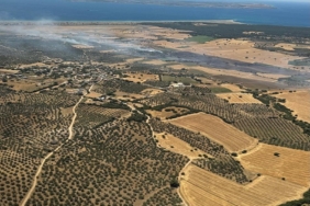 Ezine’de tarım arazisinde başlayan yangın ormanlık alana sıçramadan kontrol altına alındı