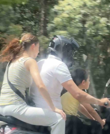 Sarıyer’de motosiklet sürücüsünün ailesiyle beraber tehlikeli yolculuğu kamerada