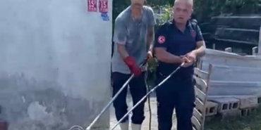 Balıkesir Manyas’ta eve giren yılan itfaiyeciler tarafından çıkarıldı