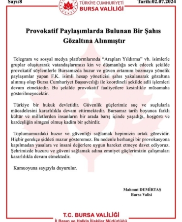 Bursa’da provokasyona gözaltı