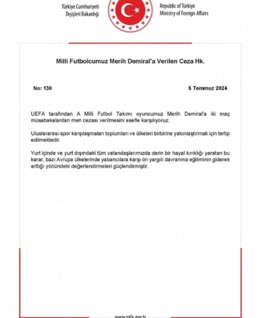Dışişleri Bakanlığı’ndan Merih Demiral açıklaması