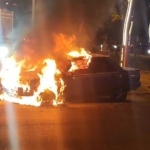 Edirne’de ehliyetsiz alkollü sürücünün otomobili alev alev yandı