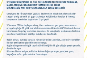 Fenerbahçe’den 3 Temmuz açıklaması