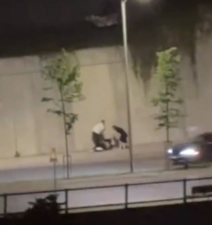 Kaldırımda oturan kadını saçından tutarak sürüklemeye çalıştılar, yanlarına gelenleri kovaladılar